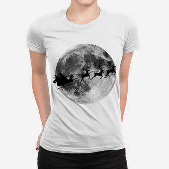 Santa's Sleigh In Front Of Full Moon Graphic Christmas Women T-shirt | Crazezy