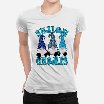 Shalom Gnomes 3 Hanukkah Gnomes Elves Cute Blue Hats Women T-shirt | Crazezy CA
