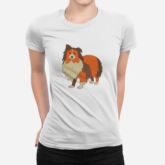 Sheltie Hund Grafik Frauen Tshirt für Herren in Weiß, Tierliebhaber Design - Seseable