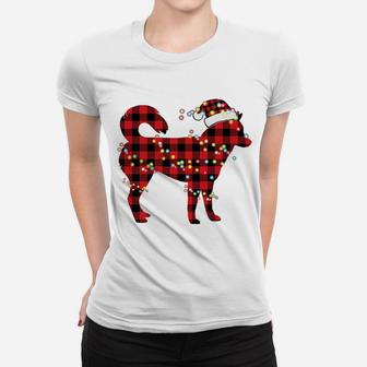 Siberian Husky Christmas Red Plaid Buffalo Pajamas Xmas Gift Women T-shirt | Crazezy