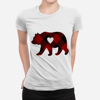 Sister Bear Christmas Buffalo Plaid Red White & Black Gift Women T-shirt | Crazezy UK