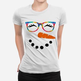 Snowman Face Shirt Womens Eyelashes Glasse Tie Dye Christmas Women T-shirt | Crazezy UK