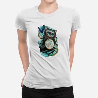 Steampunk-Eulenmuster Herren Frauen Tshirt in Weiß, Designer Tee für Herren - Seseable