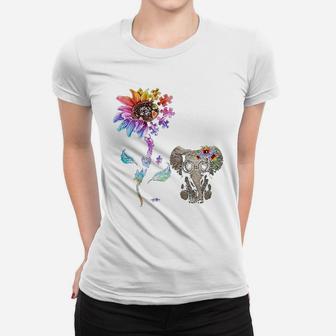 Sunflower Elephant Puzzle Pieces Women T-shirt | Crazezy