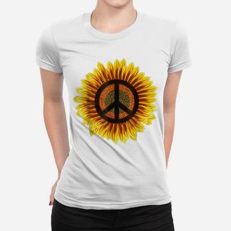 Sunflower Peace Sign 1960S 1970S Hippie Flower Retro Women T-shirt | Crazezy