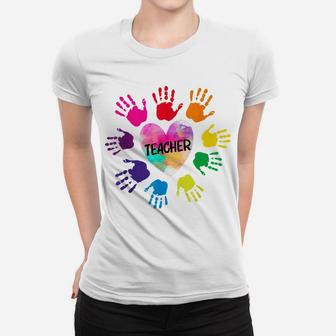 Teacher Hand-Print Flower Women T-shirt | Crazezy CA