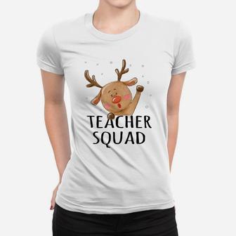 Teacher Squad Reindeer Funny Teacher Christmas Xmas Cute Women T-shirt | Crazezy