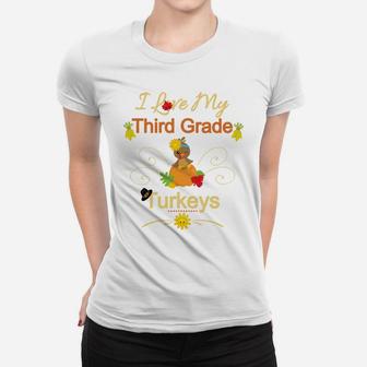Thanksgiving Third Grade Teacher Longsleeve Shirt-Turkeys Women T-shirt | Crazezy DE