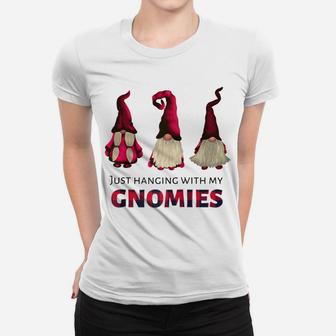 Three Gnomes - Just Hanging With My Gnomies Buffalo Plaid Raglan Baseball Tee Women T-shirt | Crazezy CA