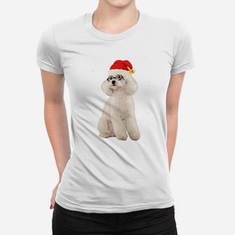 Toy Poodle In Christmas Santa Hat With Snow Falling Sweatshirt Women T-shirt | Crazezy