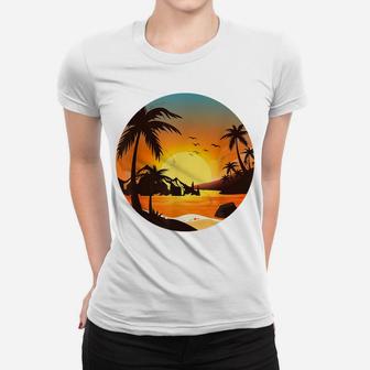 Tropical Sunset Mountains Beach Vacation Palm Trees Forest Women T-shirt | Crazezy