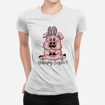Tu Happy Easter Pig Bunny Easter Egg Hunting Costume Women T-shirt | Crazezy