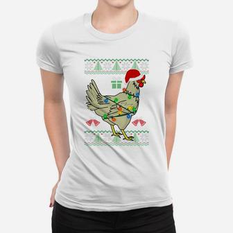 Ugly Christmas Chicken Sweater | Santa Hat Lights Gift Women T-shirt | Crazezy AU