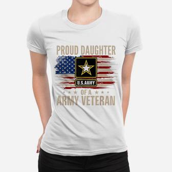 Vintage Proud Daughter Of A Army Veteran With American Flag Women T-shirt | Crazezy