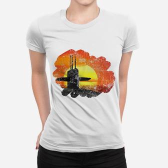 Vintage Red Sunset Us Submarine Service Veteran Tshirt Women T-shirt | Crazezy