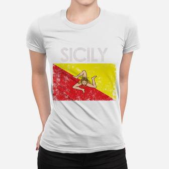 Vintage Sicily Sicilian Flag Pride Gift Sweatshirt Women T-shirt | Crazezy