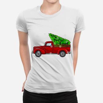 Vintage Wagon Christmas Tree Red Truck Retro Farmer Vacation Women T-shirt | Crazezy UK
