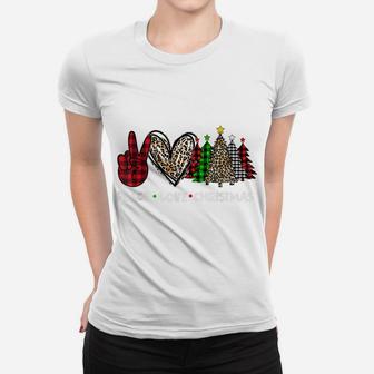 Women Leopard Buffalo Christmas Tree Peace Love Christmas Women T-shirt | Crazezy DE