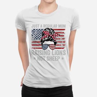 Women Messy Bun Just A Regular Mom Raising Lions - Usa Mama Women T-shirt | Crazezy