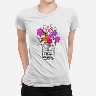 Women Mom Grandma Floral Gift Happiness Is Being A Grammy Women T-shirt | Crazezy