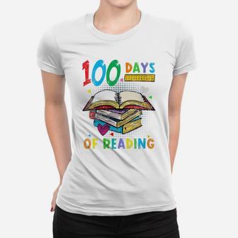 Womens 100 Days Of School Reading English Teacher Books Stack Tee Women T-shirt | Crazezy