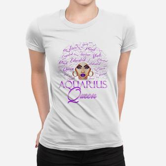Womens Aquarius Girl Womens Purple Afro Queen Black Zodiac Birthday Women T-shirt | Crazezy
