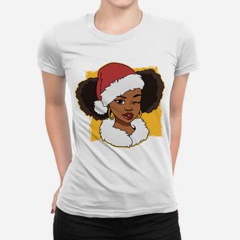 Womens Black African American Santa Gift Merry Christmas Women T-shirt | Crazezy AU