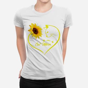 Womens Cute Cat Mom Sunflower Heart Love Mothers Day Gift Cat Lover Women T-shirt | Crazezy AU