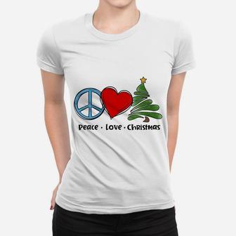 Womens Cute Retro Peace Love Christmas Boho Christmas Women T-shirt | Crazezy