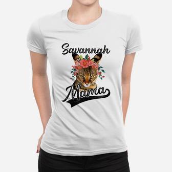 Womens Cute Savannah Mama Flower Graphic Cat Lover Gifts Women T-shirt | Crazezy