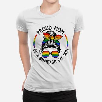 Womens Djez Messy Bun Proud Mom Of A Gay Son Lgbt Mom Women T-shirt | Crazezy DE