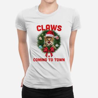 Womens Funny Christmas Cat Claws Is Coming To Town Cat Lovers Women T-shirt | Crazezy AU