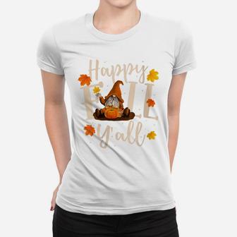 Womens Happy Fall Y'all Cute Gnomes Pumpkin Autumn Tree Fall Leaves Women T-shirt | Crazezy DE