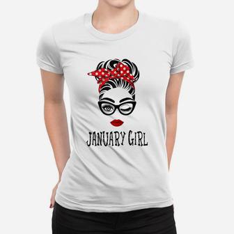 Womens January Girl Wink Eye Woman Face Wink Eyes Lady Birthday Women T-shirt | Crazezy DE