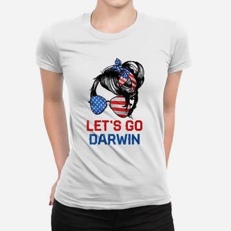 Womens Let's Go Darwin Shirt Women Girl Lets Go Usa Flag Messy Bun Women T-shirt | Crazezy AU