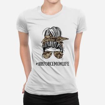 Womens Messy Bun Life Of A Proud Air Force Mom Mother's Day Women T-shirt | Crazezy AU