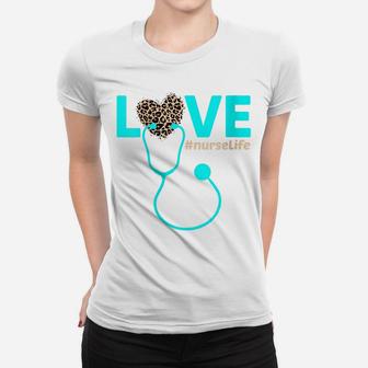 Womens Nurse Life Rn Lpn Cna Healthcare Cheetah Heart Leopard Funny Women T-shirt | Crazezy