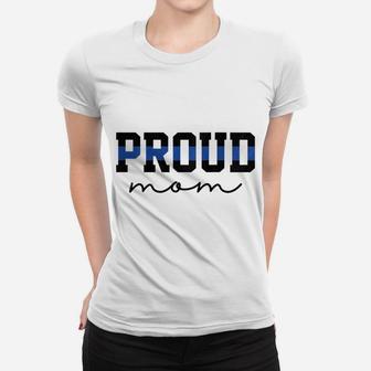 Womens Proud Mom Blue Line Police Officer Mom Gift Raglan Baseball Tee Women T-shirt | Crazezy