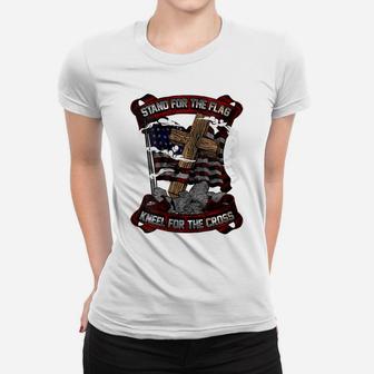 Womens Stand For The Flag Kneel For The Cross American Veteran Women T-shirt | Crazezy