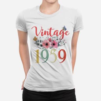 Womens Vintage 1959 Floral Funny 63Rd Birthday Awesome Since 1959 Women T-shirt | Crazezy