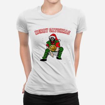 Xmas Baseball Catcher Christmas Baseball Gift Merry Catchmas Women T-shirt | Crazezy DE