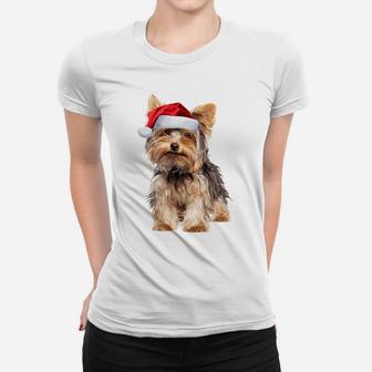 Yorkshire Terrier Santa Hat Cute Yorkie Puppy Christmas Gift Sweatshirt Women T-shirt | Crazezy