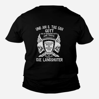 Landshuter Spruch & Totenkopf Schwarzes Herren Kinder Tshirt - Seseable