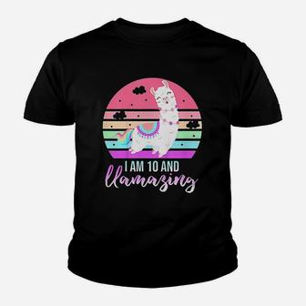 10 Years Old 10Th Birthday Llamazing Llama Youth T-shirt | Crazezy