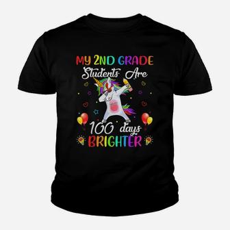100 Days Brighter Unicorn 100Th Day Of 2Nd Grade Teacher Youth T-shirt | Crazezy