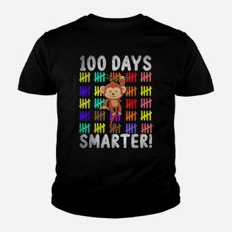 100 Days Smarter Cute Animal Monkey 100 Days Of School Youth T-shirt | Crazezy