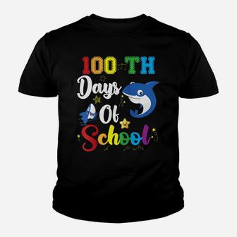 100Th Days Of School Shark Teacher Or Student Gift Raglan Baseball Tee Youth T-shirt | Crazezy