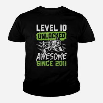 10Th Birthday Gift Level 10 Unlocked Awesome Since 2011 Youth T-shirt | Crazezy