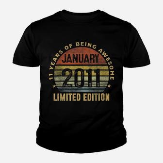 11Th Birthday Gift Men Vintage January 2011 11 Years Old Youth T-shirt | Crazezy DE