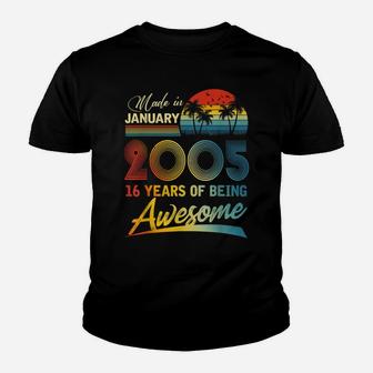 16Th Birthday Gift Vintage Retro January 2005 16 Years Old Youth T-shirt | Crazezy UK
